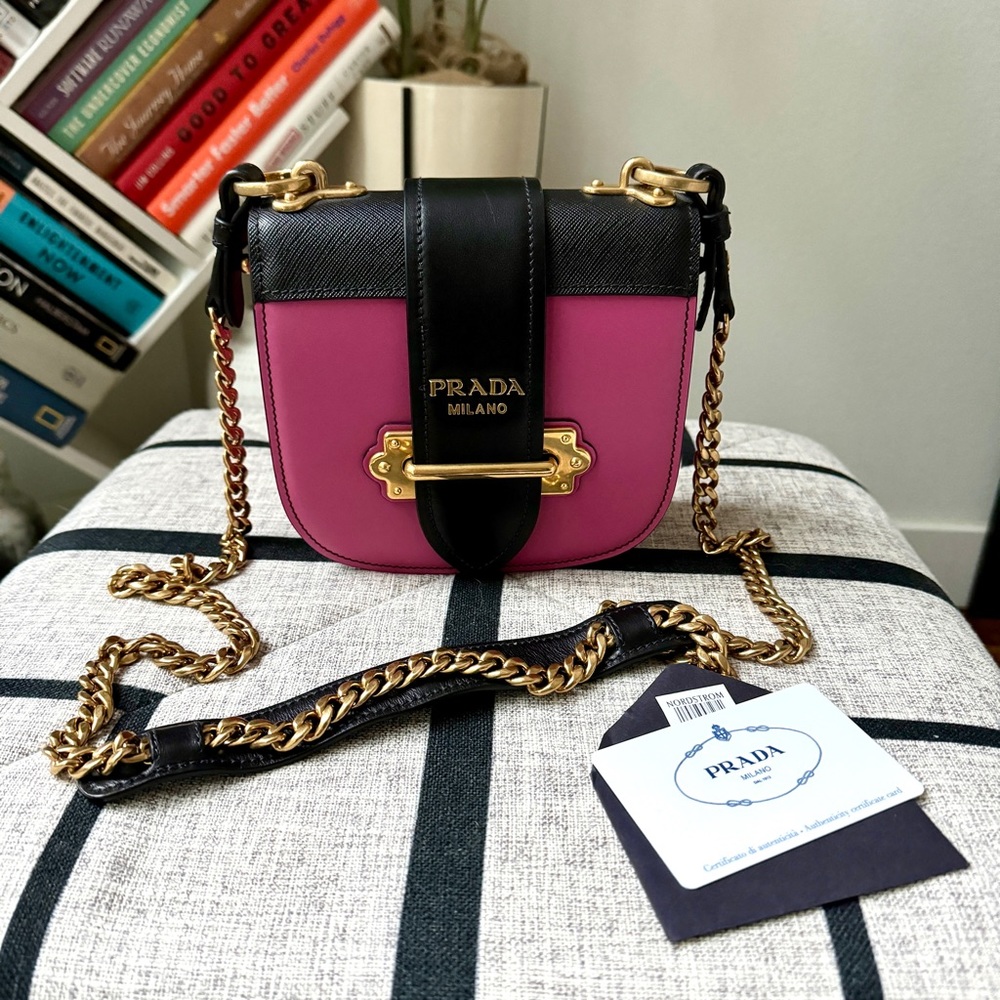 Prada Calf Saffiano Fuchsia Nero  Crossbody